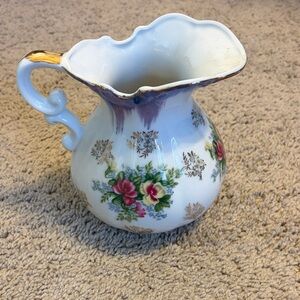 Floral Ceramic Pitcher with Gold Accents